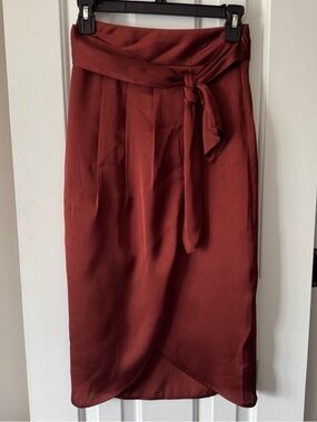Rust Tie-Waist Midi Skirt